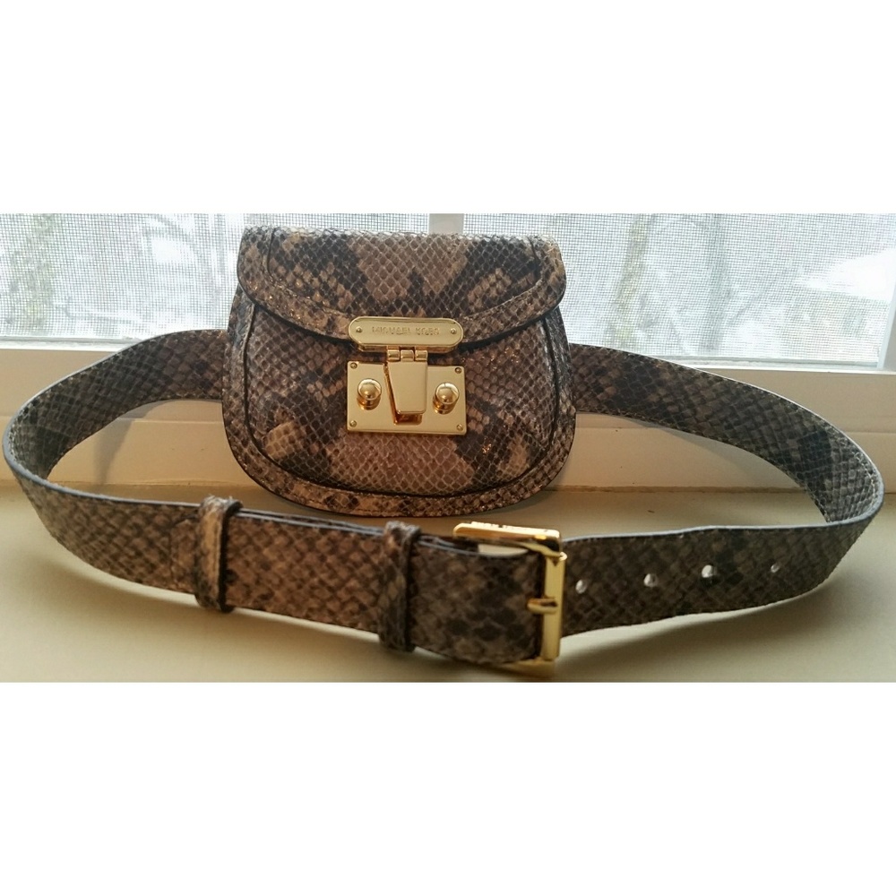 New Michael Kors Snakeskin Belted Waist Purse